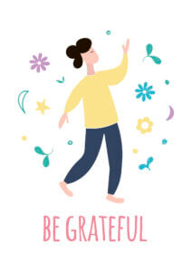 Be grateful illustration with flowers and stars, promoting positivity at Elevate Your Organization's Culture and Performance With CEEK.