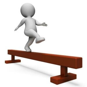 3D figure balancing on a beam, symbolizing organizational balance and growth, only available at Elevate Your Organization's Culture and Performance With CEEK.