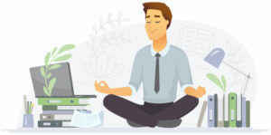 Meditating professional among office equipment, enhancing workplace wellness, available at Elevate Your Organization's Culture and Performance With CEEK.