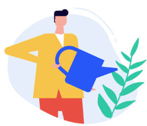 Illustration of a person watering a plant, symbolizing growth and nurturing, only available at Elevate Your Organization's Culture and Performance With CEEK.