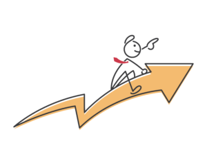 Man riding an upward arrow, symbolizing growth and success, featured in Elevate Your Organization's Culture and Performance With CEEK.