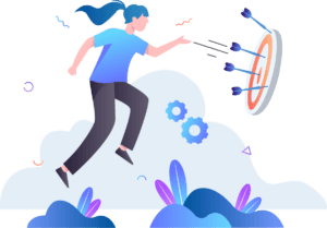Illustration of a person aiming darts at a target, symbolizing goal achievement, available at Elevate Your Organization's Culture and Performance With CEEK.