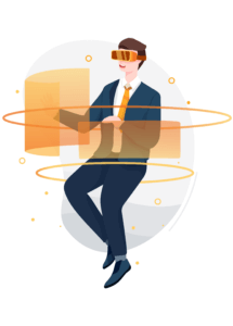 Person in virtual reality headset interacting with digital interface, enhancing work culture only at Elevate Your Organization's Culture and Performance With CEEK.