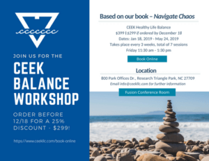 CEEK Balance Workshop details with stacked stones, only available at Elevate Your Organization's Culture and Performance With CEEK in Research Triangle Park, NC.