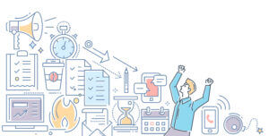 Modern line illustration of workplace stress management, available at Elevate Your Organization's Culture and Performance With CEEK.