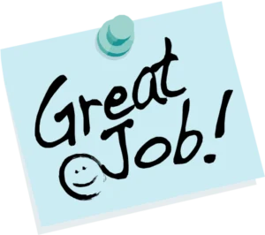 Great job note with a smiley face, enhancing workplace culture, only at Elevate Your Organization's Culture and Performance With CEEK.