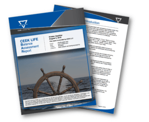 CEEK LIFE Balance Assessment Report cover, featuring a ship's wheel, exclusively from Elevate Your Organization's Culture and Performance With CEEK.