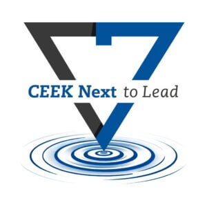 CEEK Next to Lead logo with blue and gray triangles, available at Elevate Your Organization's Culture and Performance With CEEK.
